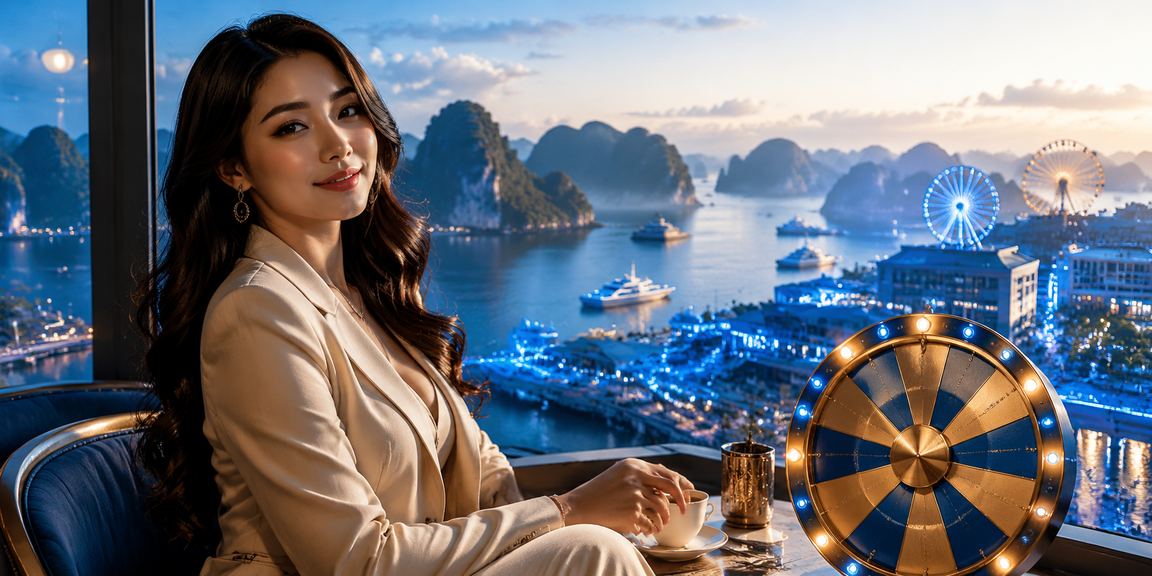 Khung cảnh vịnh Hạ Long với người chơi thử vận may trên điện thoại