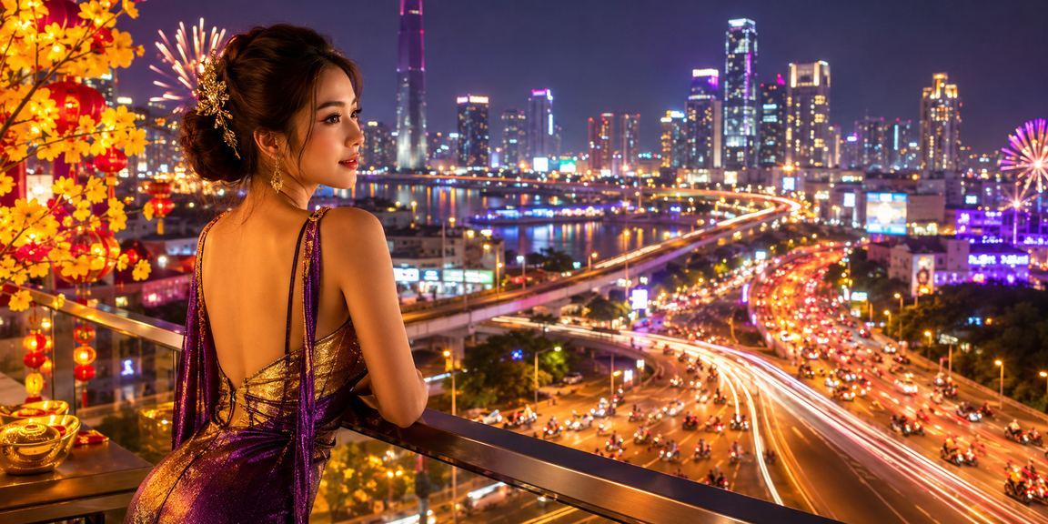 Ánh đèn neon rực rỡ tại khu giải trí Hồ Chí Minh về đêm